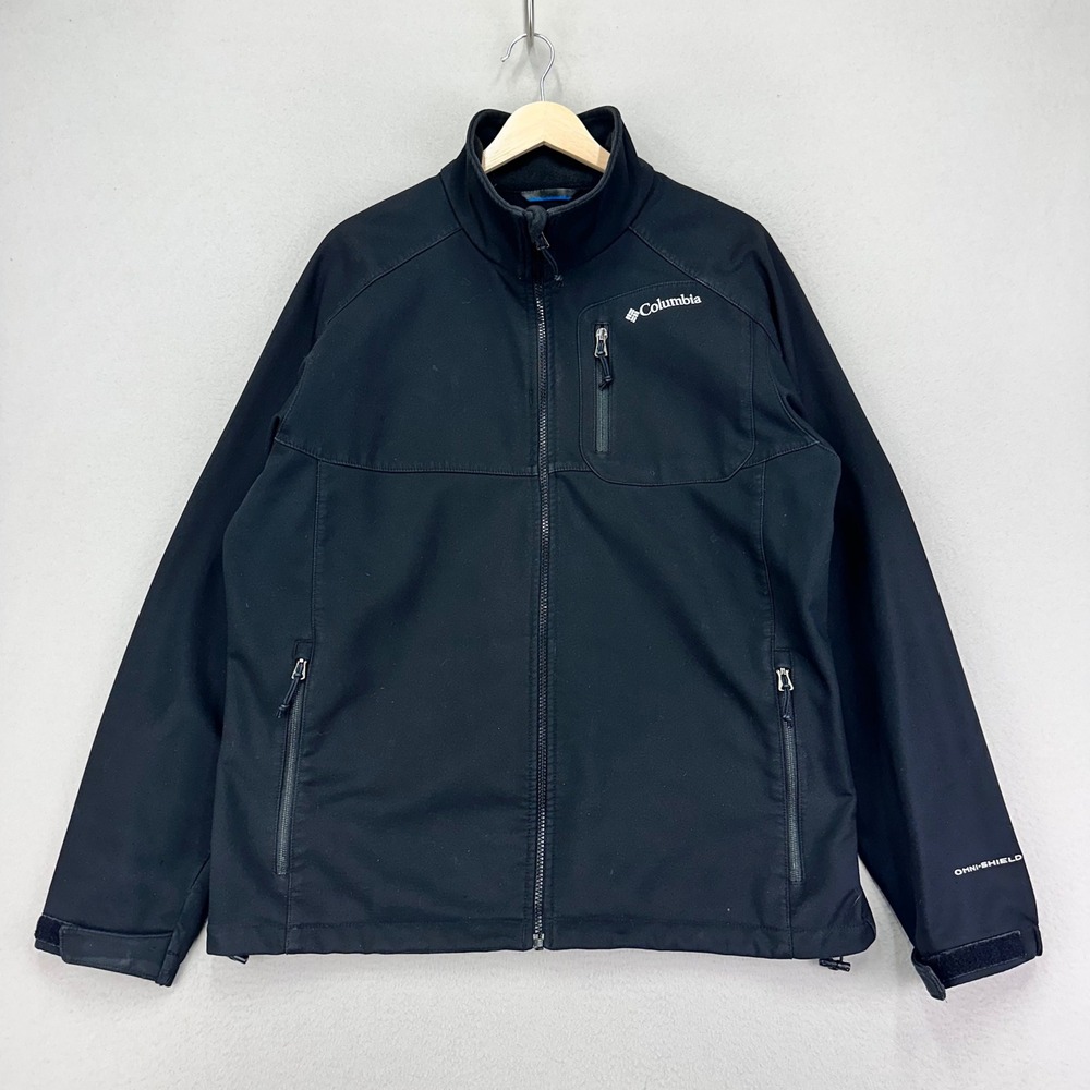 Columbia Jacket Mens L Black Omni Shield Softshell Light weight Full Zip